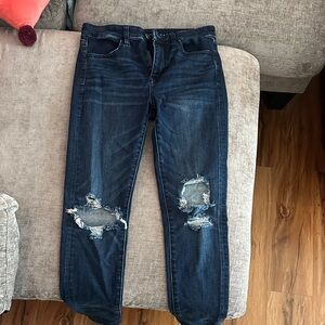 American Eagle Outfitters Dark Blue Distressed High Rise Jeggings